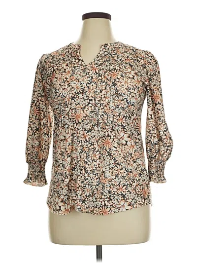 Pre-owned Unbranded 3/4 Sleeve Blouse In Tan