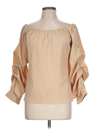 Pre-owned Unbranded 3/4 Sleeve Blouse In Tan