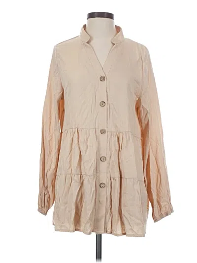 Pre-owned Unbranded 3/4 Sleeve Blouse In Tan
