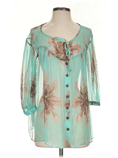 Pre-owned Unbranded 3/4 Sleeve Blouse In Teal