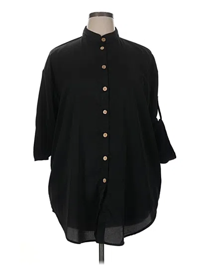 Pre-owned Unbranded 3/4 Sleeve Button Down Shirt In Black