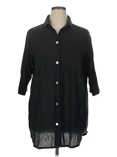 Pre-owned Unbranded 3/4 Sleeve Button Down Shirt In Black