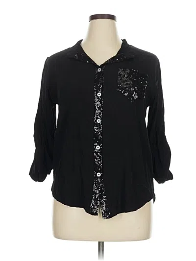 Pre-owned Unbranded 3/4 Sleeve Button Down Shirt In Black