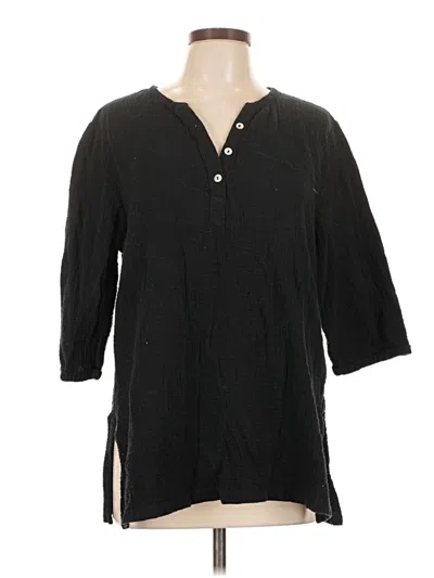 Pre-owned Unbranded 3/4 Sleeve Button Down Shirt In Black