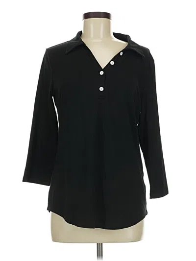 Pre-owned Unbranded 3/4 Sleeve Button Down Shirt In Black