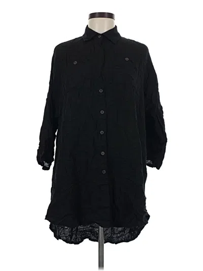 Pre-owned Unbranded 3/4 Sleeve Button Down Shirt In Black