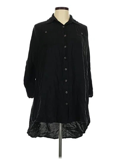 Pre-owned Unbranded 3/4 Sleeve Button Down Shirt In Black