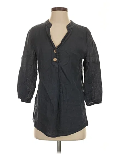 Pre-owned Unbranded 3/4 Sleeve Button Down Shirt In Black