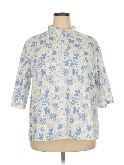 Pre-owned Unbranded 3/4 Sleeve Button Down Shirt In Blue