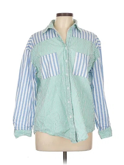 Pre-owned Unbranded 3/4 Sleeve Button Down Shirt In Blue