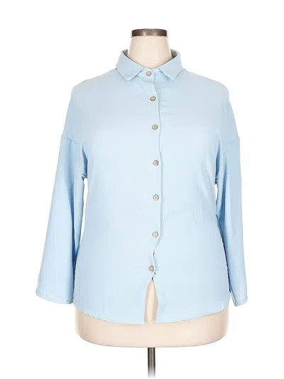 Pre-owned Unbranded 3/4 Sleeve Button Down Shirt In Blue