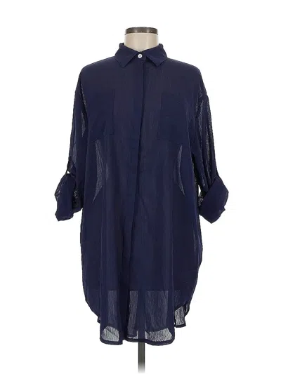 Pre-owned Unbranded 3/4 Sleeve Button Down Shirt In Blue