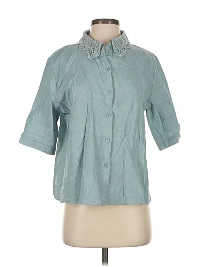 Pre-owned Unbranded 3/4 Sleeve Button Down Shirt In Blue