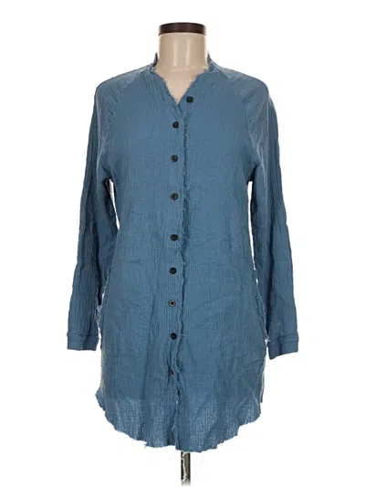 Pre-owned Unbranded 3/4 Sleeve Button Down Shirt In Blue