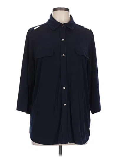 Pre-owned Unbranded 3/4 Sleeve Button Down Shirt In Blue