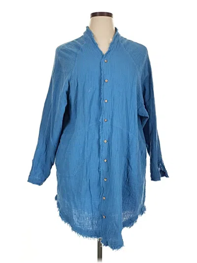 Pre-owned Unbranded 3/4 Sleeve Button Down Shirt In Blue