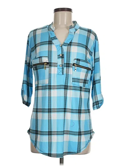 Pre-owned Unbranded 3/4 Sleeve Button Down Shirt In Blue