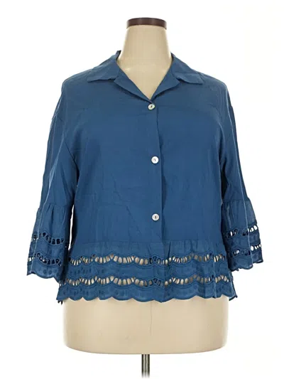 Pre-owned Unbranded 3/4 Sleeve Button Down Shirt In Blue