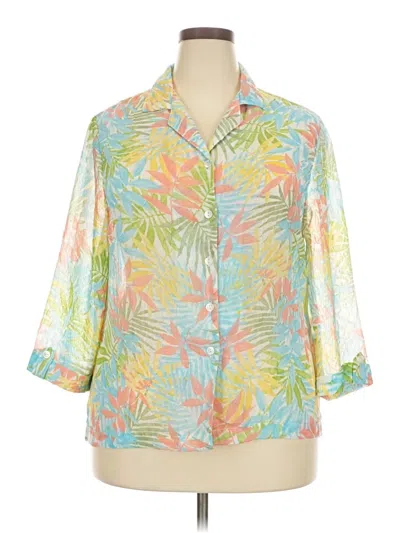 Pre-owned Unbranded 3/4 Sleeve Button Down Shirt In Blue