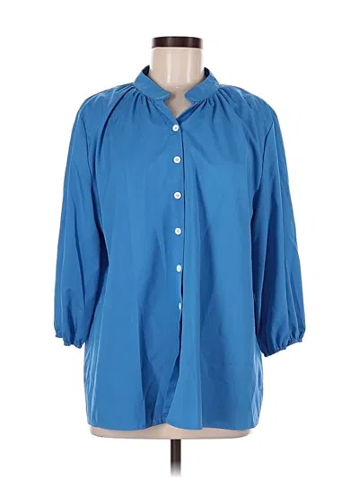 Pre-owned Unbranded 3/4 Sleeve Button Down Shirt In Blue