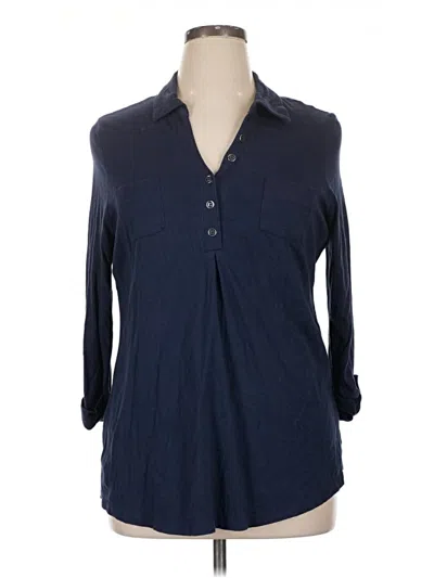 Pre-owned Unbranded 3/4 Sleeve Button Down Shirt In Blue