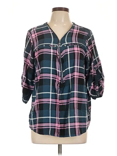 Pre-owned Unbranded 3/4 Sleeve Button Down Shirt In Blue