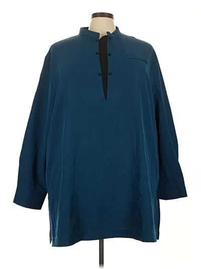 Pre-owned Unbranded 3/4 Sleeve Button Down Shirt In Blue