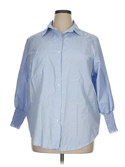 Pre-owned Unbranded 3/4 Sleeve Button Down Shirt In Blue