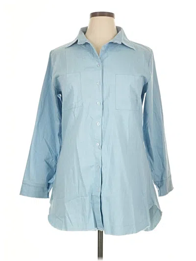 Pre-owned Unbranded 3/4 Sleeve Button Down Shirt In Blue