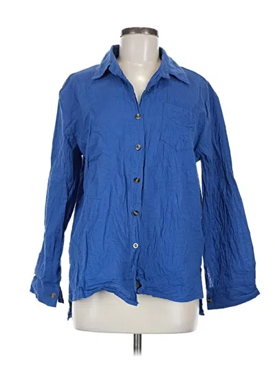 Pre-owned Unbranded 3/4 Sleeve Button Down Shirt In Blue