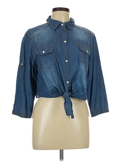 Pre-owned Unbranded 3/4 Sleeve Button Down Shirt In Blue