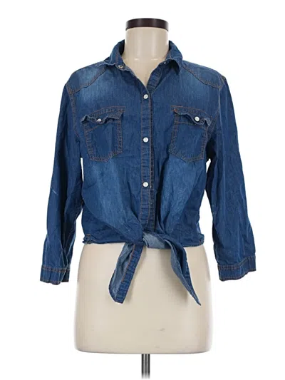 Pre-owned Unbranded 3/4 Sleeve Button Down Shirt In Blue