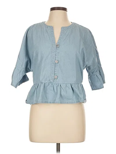 Pre-owned Unbranded 3/4 Sleeve Button Down Shirt In Blue