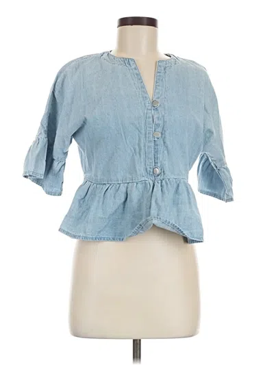 Pre-owned Unbranded 3/4 Sleeve Button Down Shirt In Blue