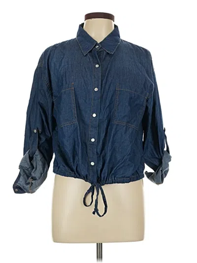 Pre-owned Unbranded 3/4 Sleeve Button Down Shirt In Blue