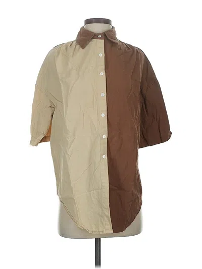 Pre-owned Unbranded 3/4 Sleeve Button Down Shirt In Brown