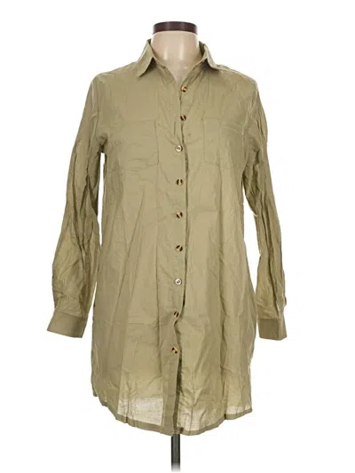 Pre-owned Unbranded 3/4 Sleeve Button Down Shirt In Brown