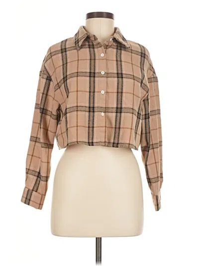 Pre-owned Unbranded 3/4 Sleeve Button Down Shirt In Brown