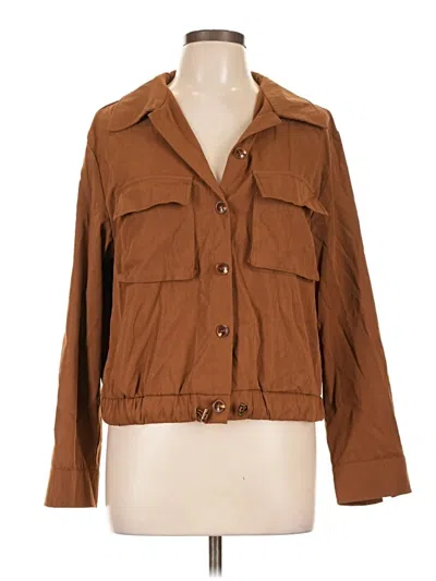 Pre-owned Unbranded 3/4 Sleeve Button Down Shirt In Brown