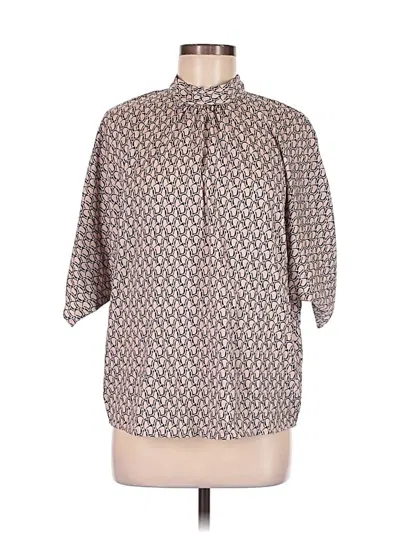 Pre-owned Unbranded 3/4 Sleeve Button Down Shirt In Brown