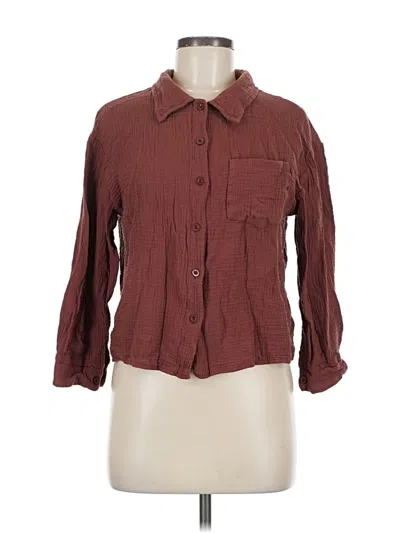 Pre-owned Unbranded 3/4 Sleeve Button Down Shirt In Burgundy