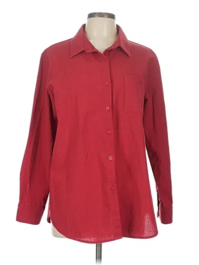 Pre-owned Unbranded 3/4 Sleeve Button Down Shirt In Burgundy
