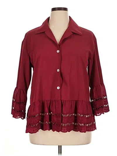 Pre-owned Unbranded 3/4 Sleeve Button Down Shirt In Burgundy