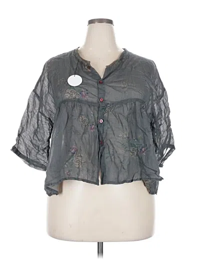 Pre-owned Unbranded 3/4 Sleeve Button Down Shirt In Gray