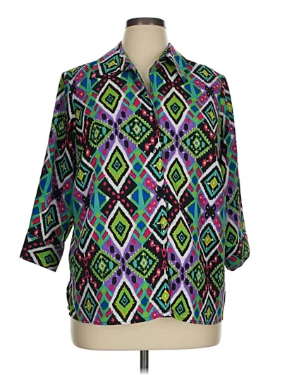 Pre-owned Unbranded 3/4 Sleeve Button Down Shirt In Green