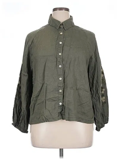 Pre-owned Unbranded 3/4 Sleeve Button Down Shirt In Green