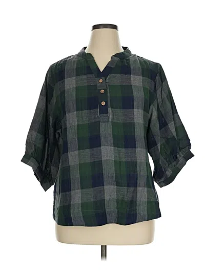Pre-owned Unbranded 3/4 Sleeve Button Down Shirt In Green