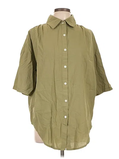 Pre-owned Unbranded 3/4 Sleeve Button Down Shirt In Green