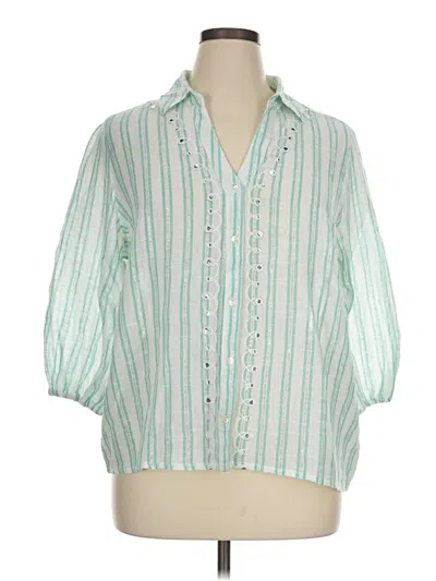 Pre-owned Unbranded 3/4 Sleeve Button Down Shirt In Green