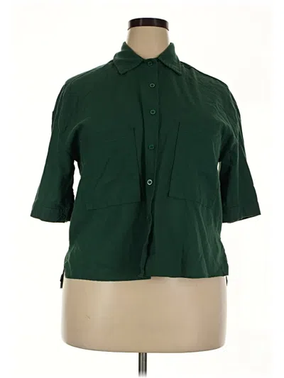 Pre-owned Unbranded 3/4 Sleeve Button Down Shirt In Green